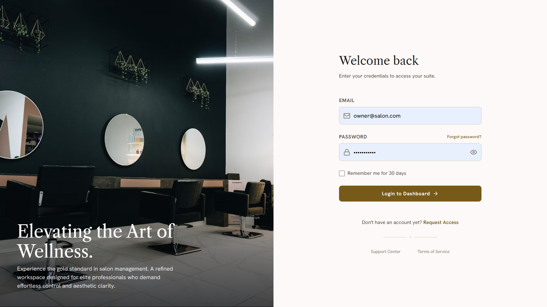 Salon Management Platform Screen 1